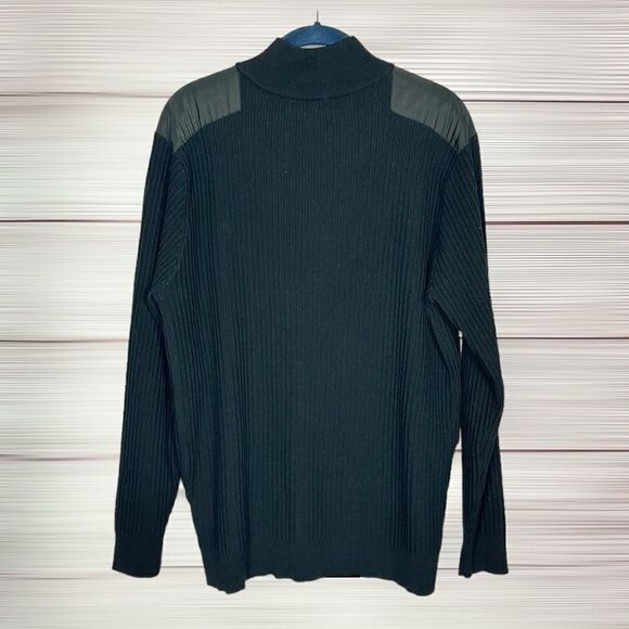 Bugatchi Uomo Black Rib Knit Quarter Zip Sweater Wool Blend Mock Neck L - Picture 11 of 13